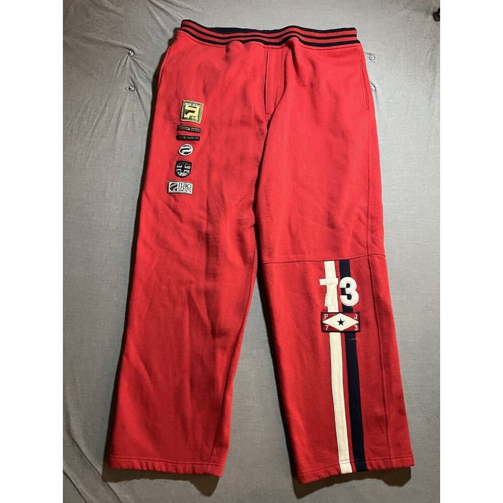 Pepe Jeans London Sweatpants Men’s 3XL Red Patched Drawstring Hip Hop Y2K 42x34.